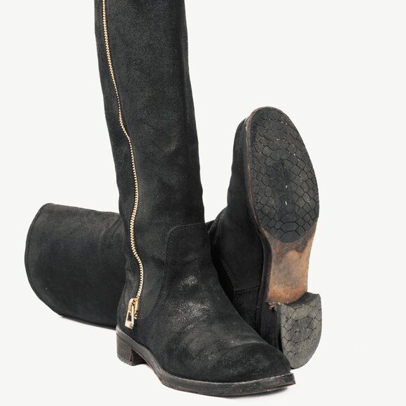 Jimmy Choo Doreen Black Rugged Suede Knee-High Boots - Picture 4 of 11